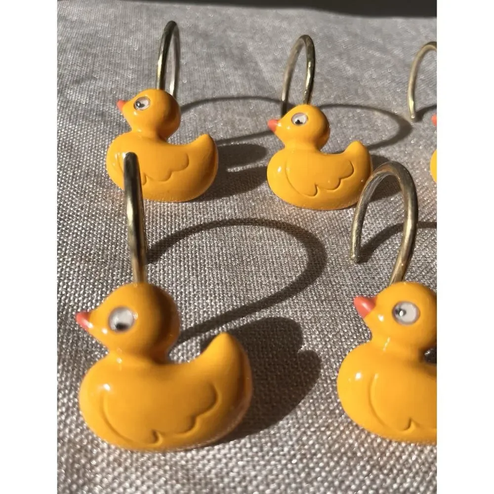 Shower Curtain Hangers Yellow Ducks Rubber Duckie Googly Eyes 12 Hangers Vtg